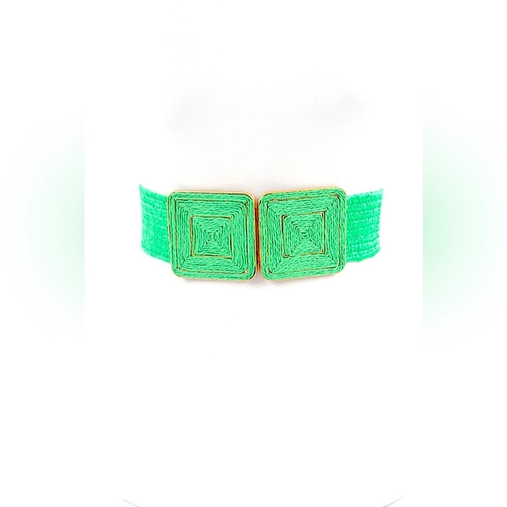 Square Buckle Elastic Straw Statement Belt